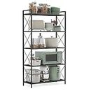 SONGMICS 5-Tier Metal Storage Rack, Shelving Unit with X Side Frames, Dense Mesh, 12.6 x 31.5 x 57.3 Inches, for Entryway, Kitchen, Living Room, Bathroom, Industrial Style, Black