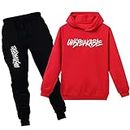 amropi Boy's Tracksuit Pullover Hoodie Jogging Pants Set 2 Pieces Sweatsuit (Red Black,12-14Years)