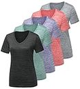 CE' CERDR 5/7 Pack Workout Shirts for Women, Moisture Wicking Quick Dry Active Athletic Women's Gym Performance T Shirts, 5 Pack Dark Grey, Light Grey, Watermelon Red, Purple, Pine Green, X-Large
