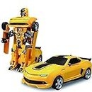 OCTRA Deform Robot Car for Kids Bump & Go Action 2 in 1 Robot Car Toy with 3D Lights and Music Transform Car Toy Battery Operated (Yellow)