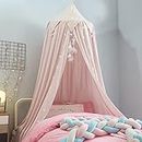 Bed Canopy for Girls, Round Dome Hanging Canopy for Baby Crib Kids Bed Room Decor Reading Nook Indoor Outdoor Playing Castle (Light Pink)