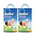 BeBe Baby Diaper Pants - Small Pack of 2, 3-6 Kg Triple Leakage Protection & Extra Comfort, Jumbo Pack (144 Piece, S)