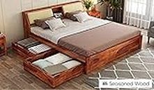 Winntage Furniture Sheesham Wood King Size Bed with Drawer and Headboard Storage Wooden Double Bed Cot Bed Furniture for Bedroom Home and Hotel (Teak Finish) | 1 Year Warranty