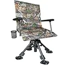 CROSS MARS Silent Swivel Stable Portable Ground Folding Outdoor Camping Fishing Hunting Blind Chair Seat with Cover, 4 Legs Adjustable Height (Camo)