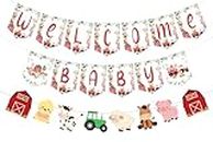 Farm Animal Baby Shower Banner, Red and Blue Welcome Baby Bunting Garland, Farm Animal Themed Party Decoration, Barnyard Party Supplies for Boys Girls