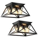 OYKYOHEI 2 Pack Semi Flush Mount Ceiling Light, 4-Light Kitchen Ceiling Lighting Fixtures, Industrial Farmhouse Closed to Ceiling Lamp for Hallway Porch Dining Room(Matte Black)