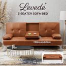 Levede Sofa Bed Adjustable Recliner Lounge Couch Leather 3 Seater Cup Holder