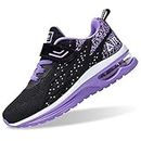 RomenSi Air Athletic Running Shoes for Boys Girls Lightweight Breathable Tennis Sports Kids Sneakers, Blackpurple, 7 Toddler