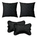 Lushomes Black Car Cushion Pillows for Neck, Back and Seat Rest, Pack of 4, Embossed Leatherlike Fabric 100% Polyester Material, 2 PCs Bone Neck Rest: 6x10 Inches, 2 Pcs of Car Cushion: 12x12 Inches