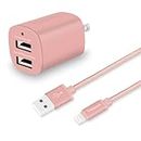 Tranesca Dual USB Wall Charger and 6ft Charging Cable (Rose Gold)