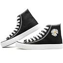 Women's High Top Canvas Shoes Fashion Sneakers Casual Shoes for Walking（Black Daisies.US8）