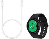 Samsung Galaxy Watch4 Bluetooth(4.0 cm, Black, Compatible with Android only) Original Type C to C Cable - 3.28 Feet (1 Meter) Compatible with Smartphone,White