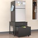 GDLF Mini Fridge Stand with Storage, Heavy Duty Mini Fridge Table with Rolling Cabinet 220LBS Capacity Tabletop for Dorm, Apartment,Office, Bedroom
