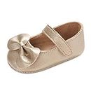 LACOFIA Baby Girls Anti-Slip First Walking Shoes Infant Bowknot Mary Jane Princess Party Shoes Prewalkers, C Gold, 12-18 Months
