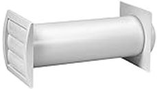 Kit de ventilación de 100 mm a través de la pared – Ajustable – Capucha de ventilación para secadora con tubo y conector de conducto – Blanco – Plástico – Con malla incorporada