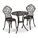 Relaxdays Balcony Furniture Set 3-Piece Balcony Table with 2 Chairs Decorated Aluminium Bistro Table H x D 65 x 60 cm Bronze