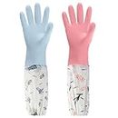 50CM Long Rubber Cleaning Gloves Waterproof Flock Lining Long Cuff Kitchen Dish Washing Household Gloves 2 Pair