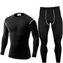 WINDCHASER Men's Thermal Underwear Set Long Sleeve Tops Long Johns Base Layer Bottom Seamless Quick Drying for Cycling, Hiking, Skiing Black