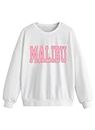 BOMDEALS Girls Malibu Letter Print Sweatshirt - Cute Kids Valentines Drop Shoulder Hoodie Casual Crewneck Top Fall Clothes(White,7Y,1243b)