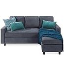 Best Choice Products Upholstered Sectional Sofa for Home, Apartment, Dorm, Bonus Room, Compact Spaces w/Chaise Lounge, 3-Seat, L-Shape Design, Reversible Ottoman Bench, 680lb Capacity - Blue/Gray