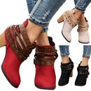 Women's High Block Heel Ankle Boots Casual Buckle Lace Up Chelsea Shoes Size