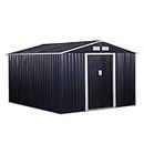 Outsunny 9' x 11' Metal Storage Shed with Foundation Kit, Garden Tool House with Double Sliding Doors, 4 Air Vents for Backyard, Patio, Lawn, Dark Grey