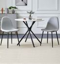 Small Round White Marble Effect Dining Table and 2 Grey Fabric Chairs Set