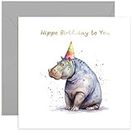 Old English Co. Hippo Birthday Card for Her - Fun Hippo Party Hat Birthday Card for Mum, Dad, Daughter, Son - Gold Foil Birthday Card for Women and Men | Blank Inside with Envelope