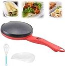 Instant Crepe Maker, Portable Crepe Maker, Electric Crepe Maker with Auto Power Off, Automatic Temperature Control Breakfast Maker, With Non Stick Coating for Blintzes, Pancakes, Bacon (Red)