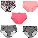 Delta Burke Intimates Women's Plus Size Sexy Classic High Rise Brief Panties (5Pr), Hot Pink Black Florals, XXL Plus