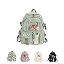 qavcg Sage Green Backpack for School, Kawaii Backpack with Kawaii Pin and Accessories, Large Capacity Waterproof Cute Kawaii Backpack for School, School Backpack for Teens Girls, Sage Green