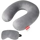 Trajectory Travel Neck Pillow Rest Cushion with Sleeping Eye Mask Combo for Travel in Plane Flight Car Train Airplane for Sleeping for Men and Women (Grey with Eye Mask)