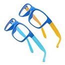 DEAFRAIN Blue Light Blocking Glasses for Kids 2 pairs, UV400 Protection Computer Gaming Glasses for Girls Boys Age 5-13, 2 Pack(blue+blue Yellow), kids
