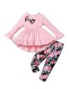 puseky Toddler Baby Girl Clothes 18-24 Months Infant Girl Ruffle Outfits Bowknot Solid Shirt Top and Floral Pant Clothing Sets Pink