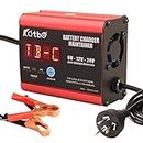 Katbo Battery Charger Maintainer 10A/7A 6V 12V 24V Automatic Voltage Detection Real-time Battery Monitoring
