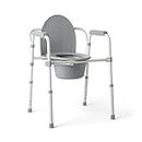 Medline 3-in-1 Steel Bedside Commode, Standard Seat, Sturdy Folding Frame, 7.5 QT. Bucket, 350 lb. Weight Capacity, Clip-on Seat, Easy Cleaning, Tool-Free Assembly, Gray