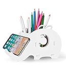 Desk Supplies Organizer, Mokani Cute Elephant Pencil Holder Multifunctional Office Accessories Desk Decoration with Cell Phone Stand Office Supplies Desk Decor Organizer Christmas Gift, White