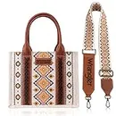 Wrangler Tote Bag Western Purses for Women Shoulder Boho Aztec Handbags, A Angel White - Wide Strap M, Medium