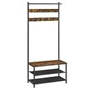 VASAGLE Hall Tree with Bench and Shoe Storage, Entryway Bench with Coat Rack Stand and Shoe Rack, Rustic Brown and Black UHSR411B01