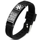 Theluckytag Medical Bracelets with QR Code for Men Women Sport Outdoor - Silicone Waterproof Wristband Fits Wrists Up to 9 inches - More Space Custom Emergency Medical ID Alert Information, Plastic, no gemstone