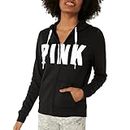 Victoria's Secret Pink Fleece Zip Up Perfect Hoodie, Women's Hooded Sweatshirt, Black (XS)