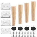 AKOLAFE Pack of 4 Furniture Feet, Wood, 20 cm, Table Legs, Wood Oak Robust Furniture Legs, Round Wooden Legs, Wood with Mounting Plates and Screws, Heavy Duty Cabinet Feet, Wood for Sofa, Bed,