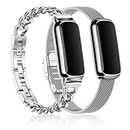 Farluya 2 Pack Slim Metal Watch Bands Compatible with Fitbit Luxe,Stainless Steel Adjustable Straps for Fitbit Luxe Fitness and Wellness Tracker,Replacement Wristband Women Men,Silver