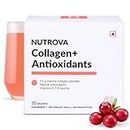 NUTROVA Collagen+Antioxidants Supplement - 30 Sachets of Marine Collagen Powder for Men & Women, Increases Skin Hydration, Reduces Skin Damage, Supports Healthy Skin, Hair & Nails, Cranberry Flavour