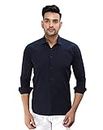 Men's Casual Pain Shirt (Navy Blue, Medium)