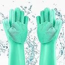 Louis Donné Silikon-Handschuhe mit Wash Scrubber, Spülhandschuhe Reinigungshandschuhe Haushalt, Waschhandschuh für Reinigung, Haushalt, Geschirrspülen, Das Auto Waschen, Pet Hair Care (Grün)