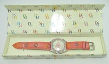 Dooney & Burke Pink Pave Crystal Bezel Heart DB Pink Leather Strap Watch in Box