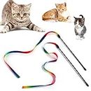 Qpets® Cat Rainbow Wand Toys Interactive Cat Toy Colorful Ribbon Charmer for Kittens Cat Games and Toys Cat Playing Toys for Cat Pet- 2 PCS
