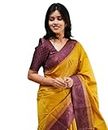 Flosive Women's Yellow Pure Kanjeevaram Silk Saree With Blouse