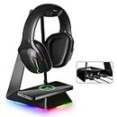 GTRACING Gaming Headphone Stand, Gaming Headset RGB Holder with Wireless Charger, 3 USB Hub, 3 in 1 Multi-Functional Base Station, Gifts for Gamers, PC Game Earphone Accessories